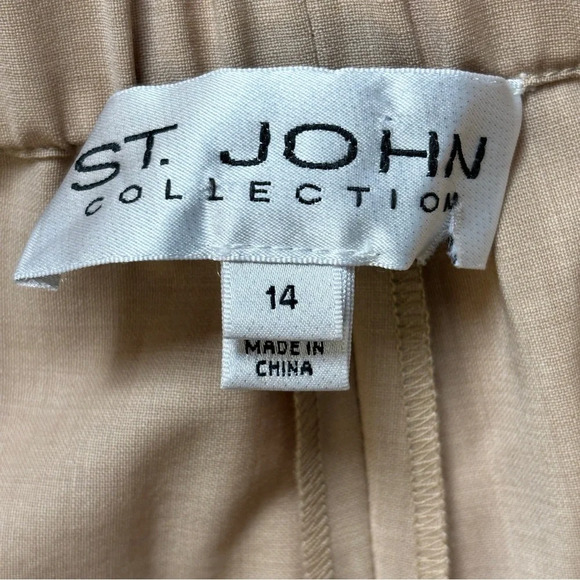 St John Collection Tan Beige Trouser Pants Wool Blend 14 Wide Leg Side Zip - Picture 3 of 7